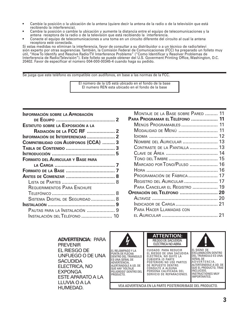 Cca), Ompatibilidad, Udífonos | Abla, Ontenido | RCA 21015 User Manual | Page 57 / 108