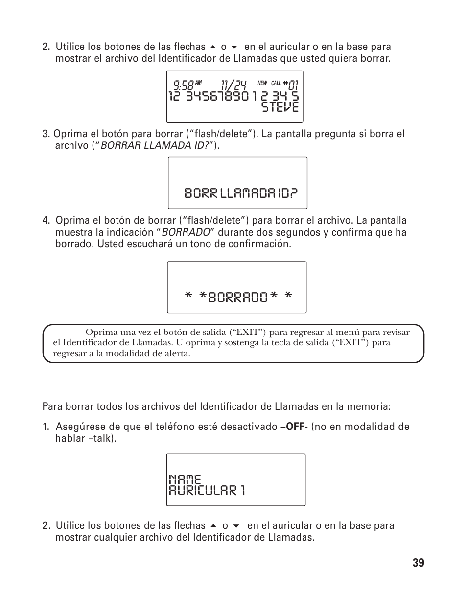 Borr llamada id? * *borrado * * auricular 1 name | RCA 21015 User Manual | Page 93 / 108