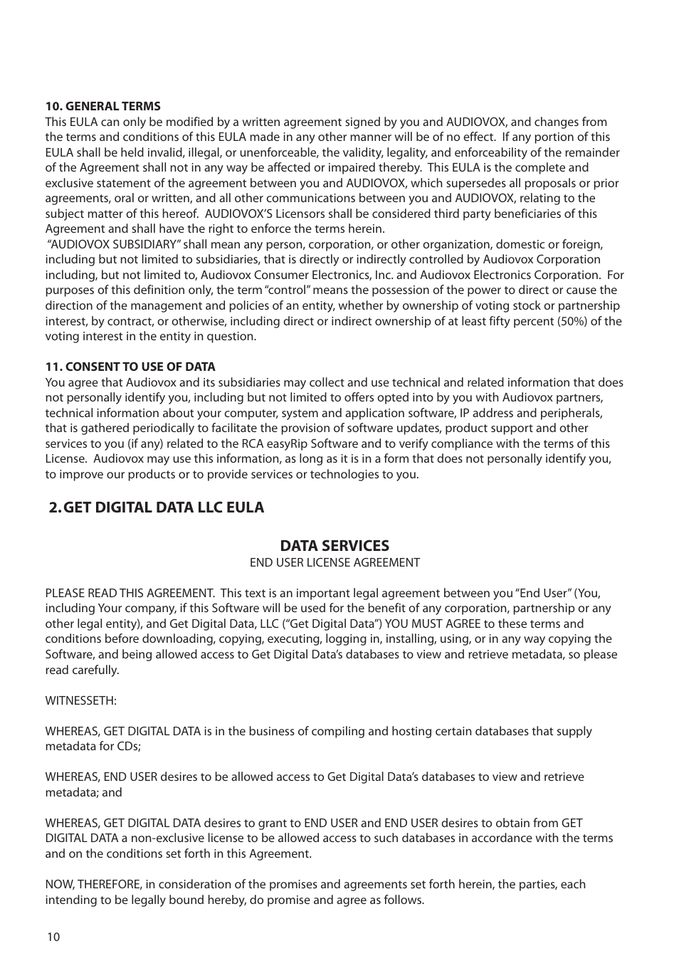 Get digital data llc eula data services | RCA M72 User Manual | Page 11 / 39