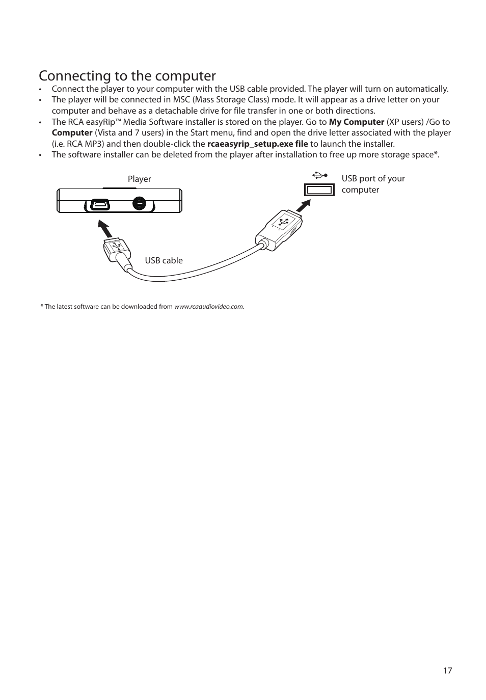 Connecting to the computer | RCA M72 User Manual | Page 18 / 39