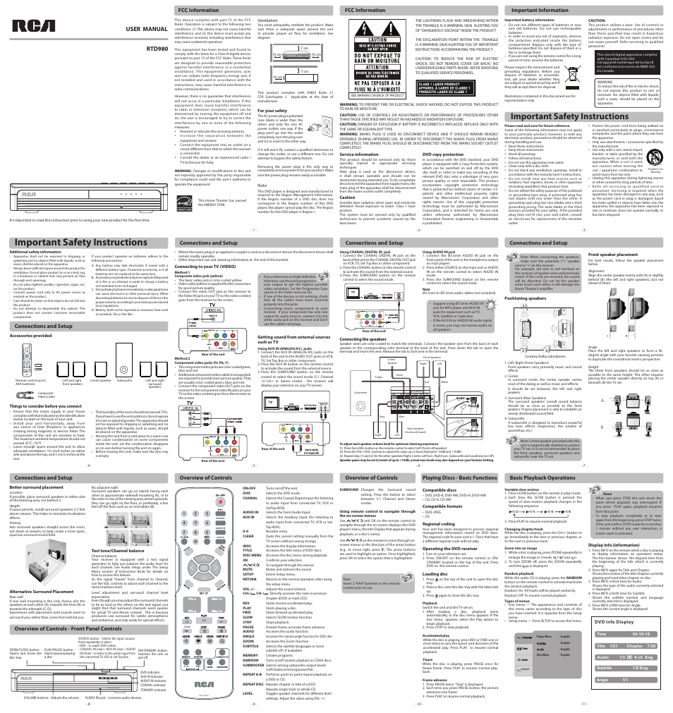 RCA RTD980 User Manual | 2 pages