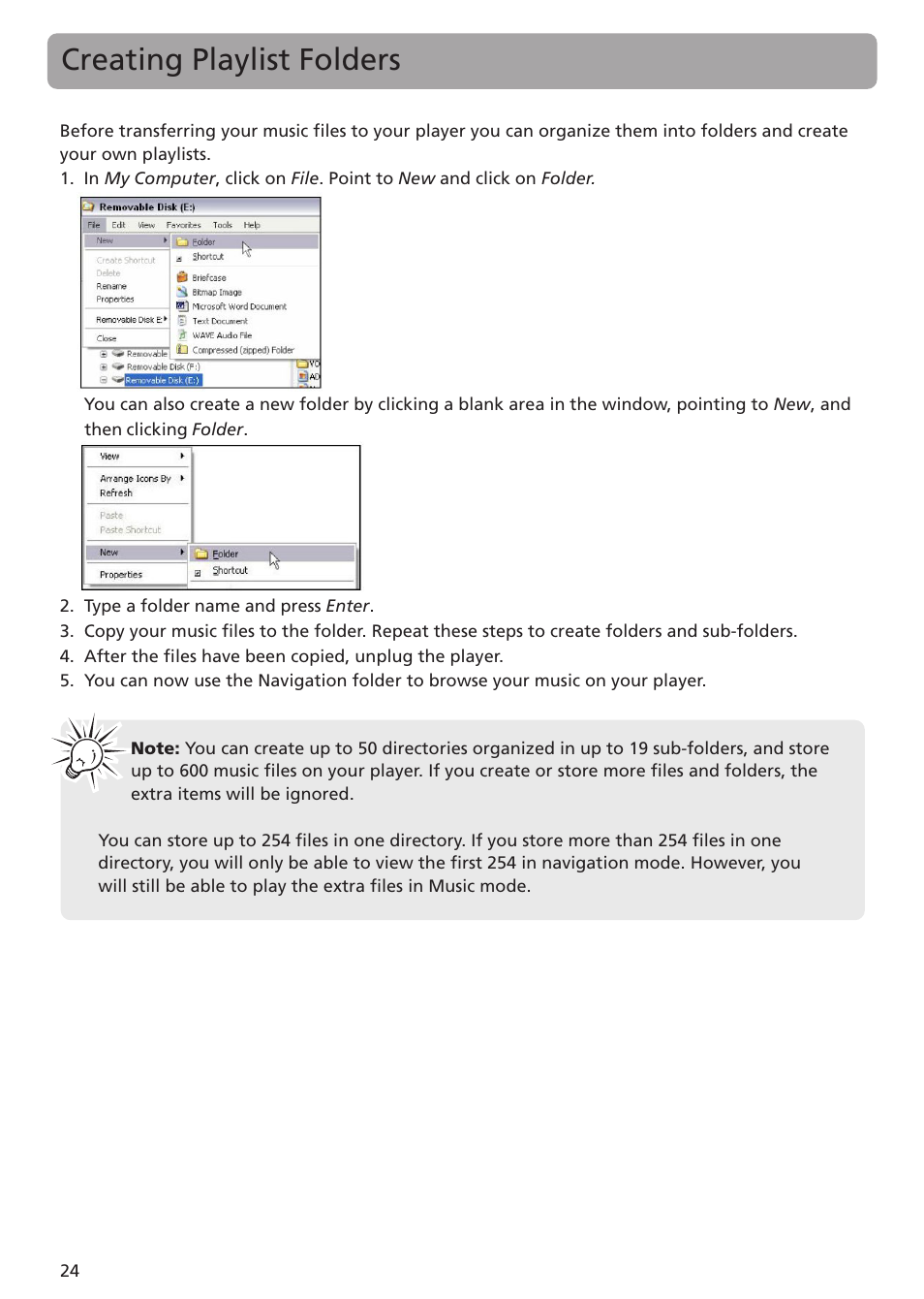 Creating playlist folders | RCA TC1401 User Manual | Page 24 / 40