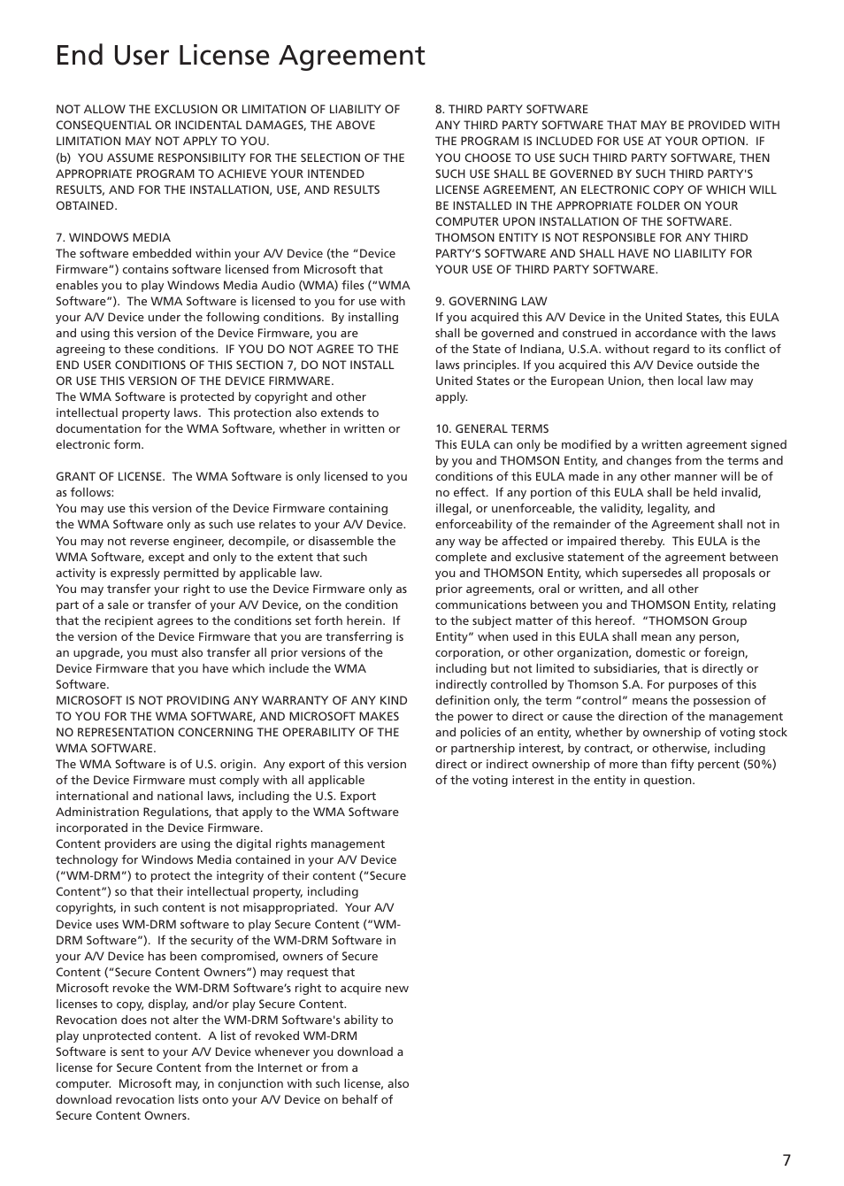 End user license agreement | RCA TC1401 User Manual | Page 7 / 40