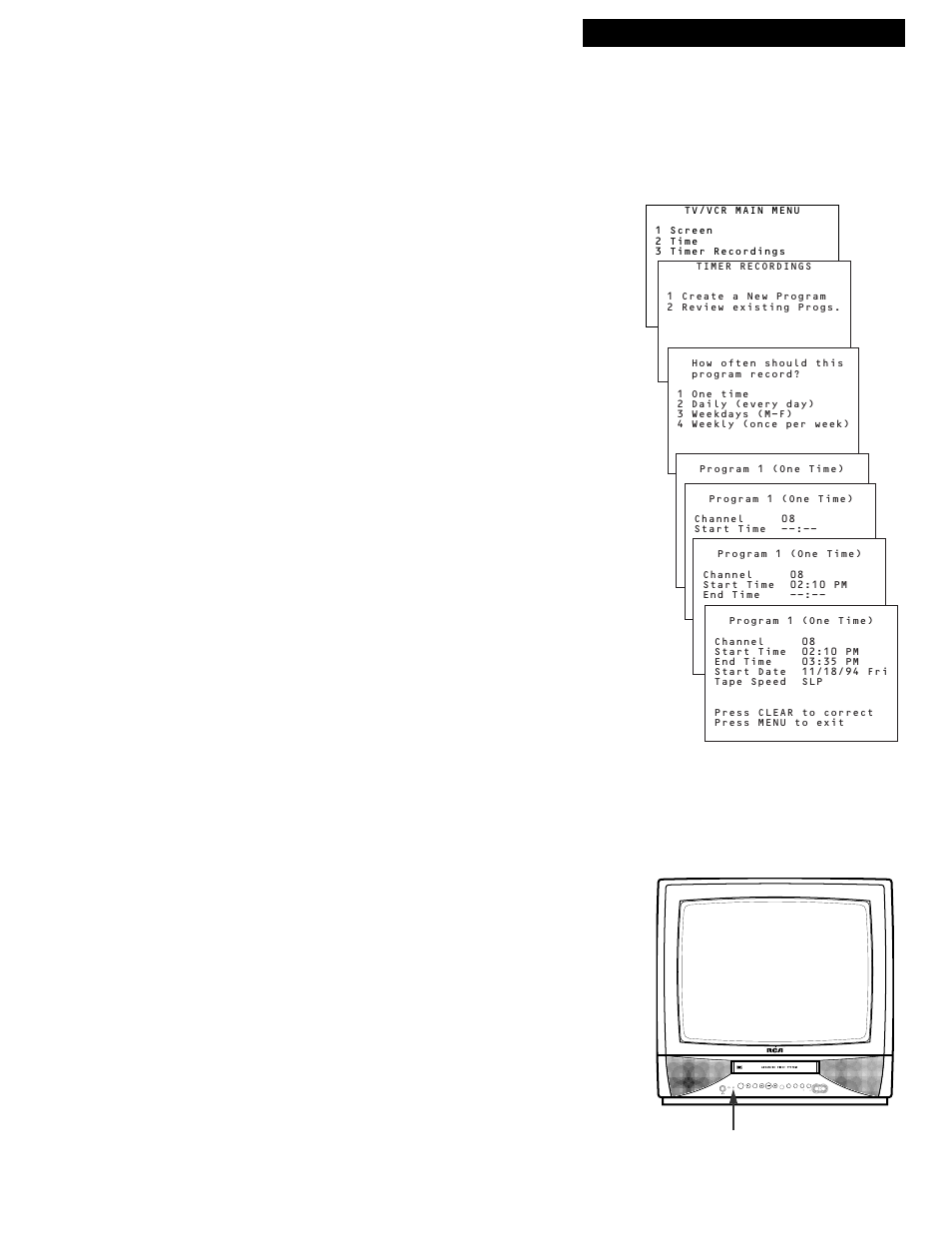 Timer recording, 25 recording a program, Setting a timer recording | RCA TV/VCR COMBINATION User Manual | Page 27 / 42