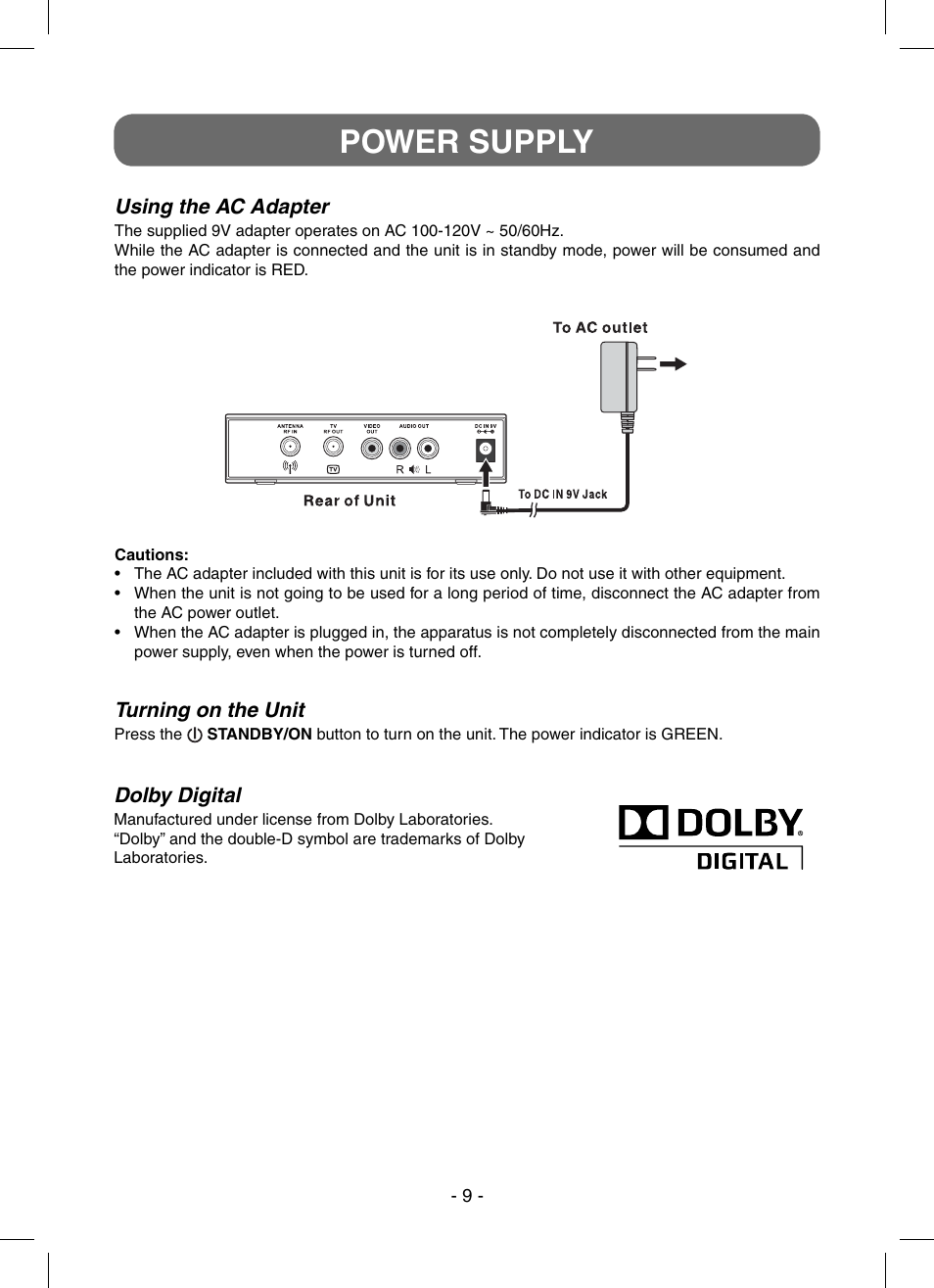 Power supply | RCA STB7766C User Manual | Page 10 / 20