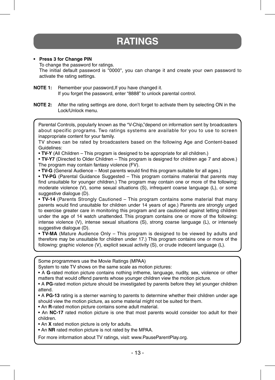 Ratings | RCA STB7766C User Manual | Page 14 / 20