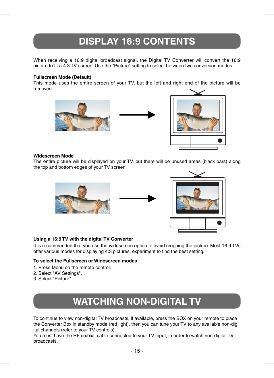 Display 16:9 contents watching non-digital tv | RCA STB7766C User Manual | Page 16 / 20