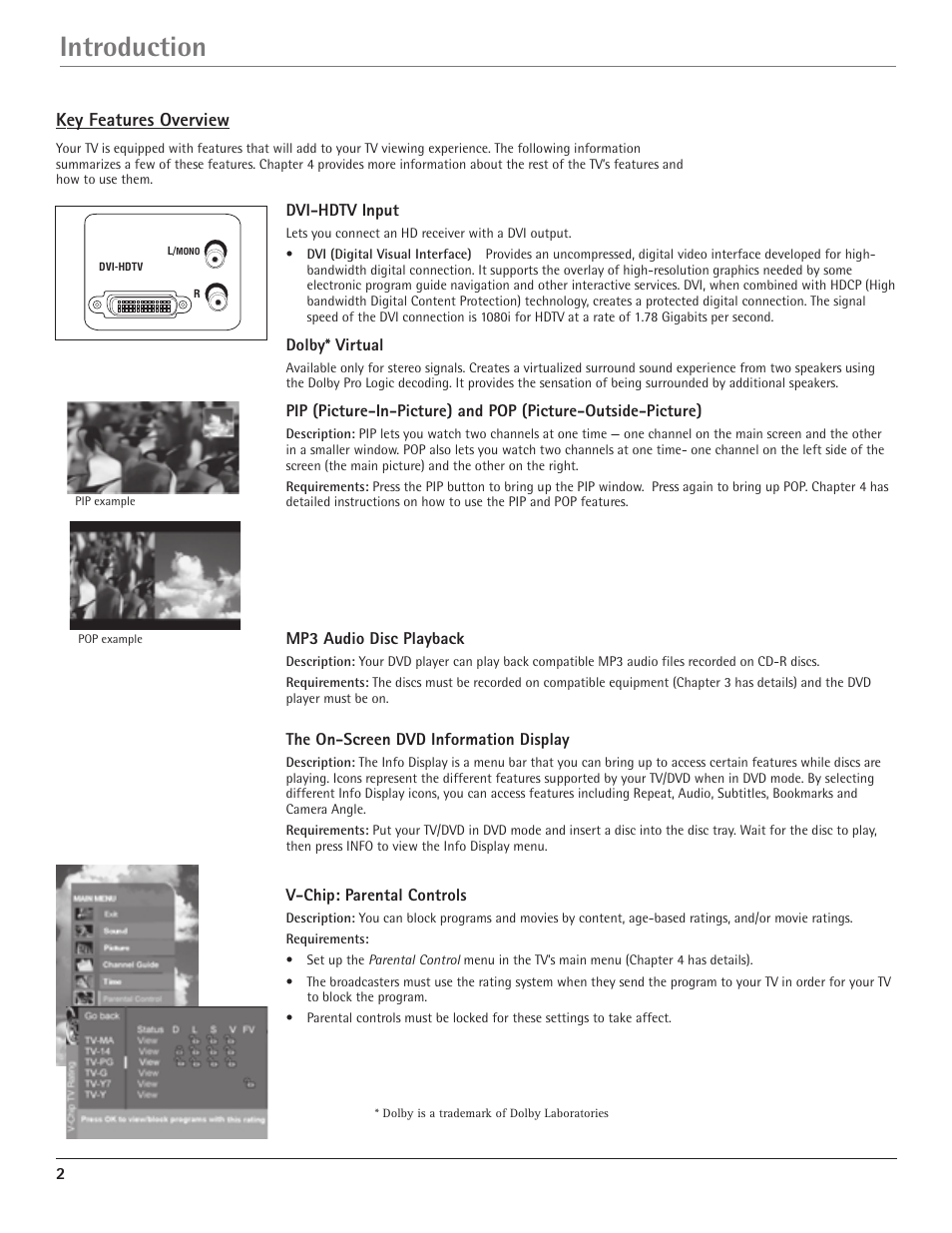 Introduction, Key features overview | RCA HDTV/DVD Monitor User Manual | Page 4 / 48