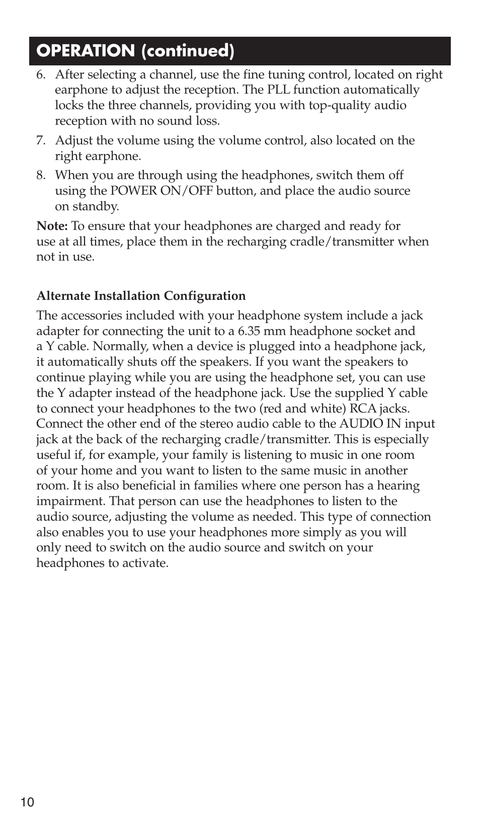 Operation (continued) | RCA WHP175 User Manual | Page 10 / 44