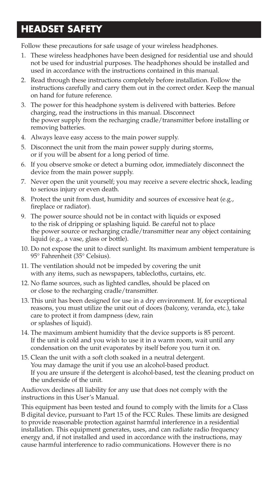 Headset safety | RCA WHP175 User Manual | Page 2 / 44