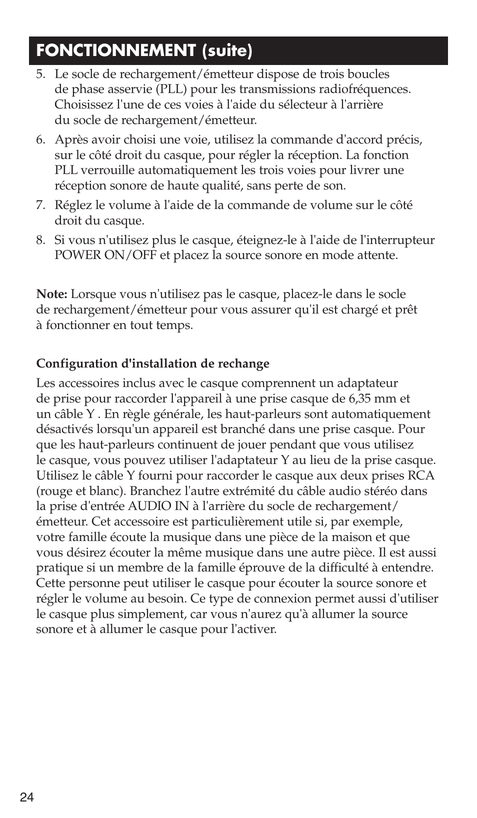 Fonctionnement (suite) | RCA WHP175 User Manual | Page 24 / 44