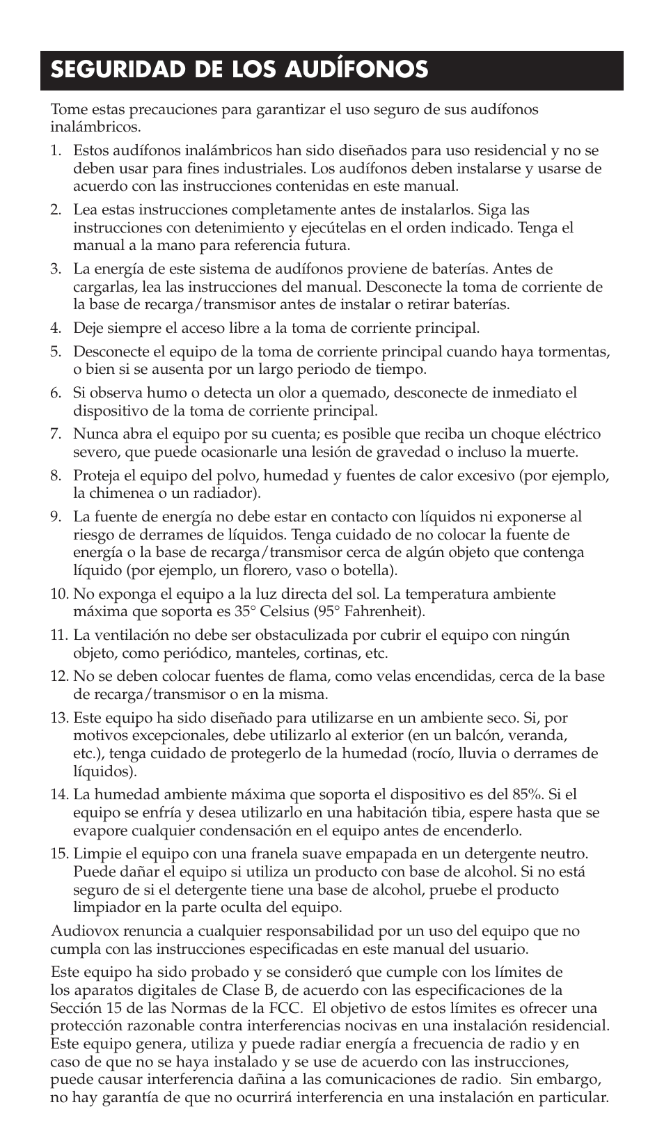 Seguridad de los audífonos | RCA WHP175 User Manual | Page 30 / 44