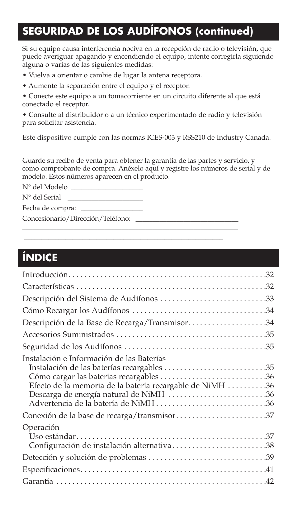 Seguridad de los audífonos (continued) índice | RCA WHP175 User Manual | Page 31 / 44