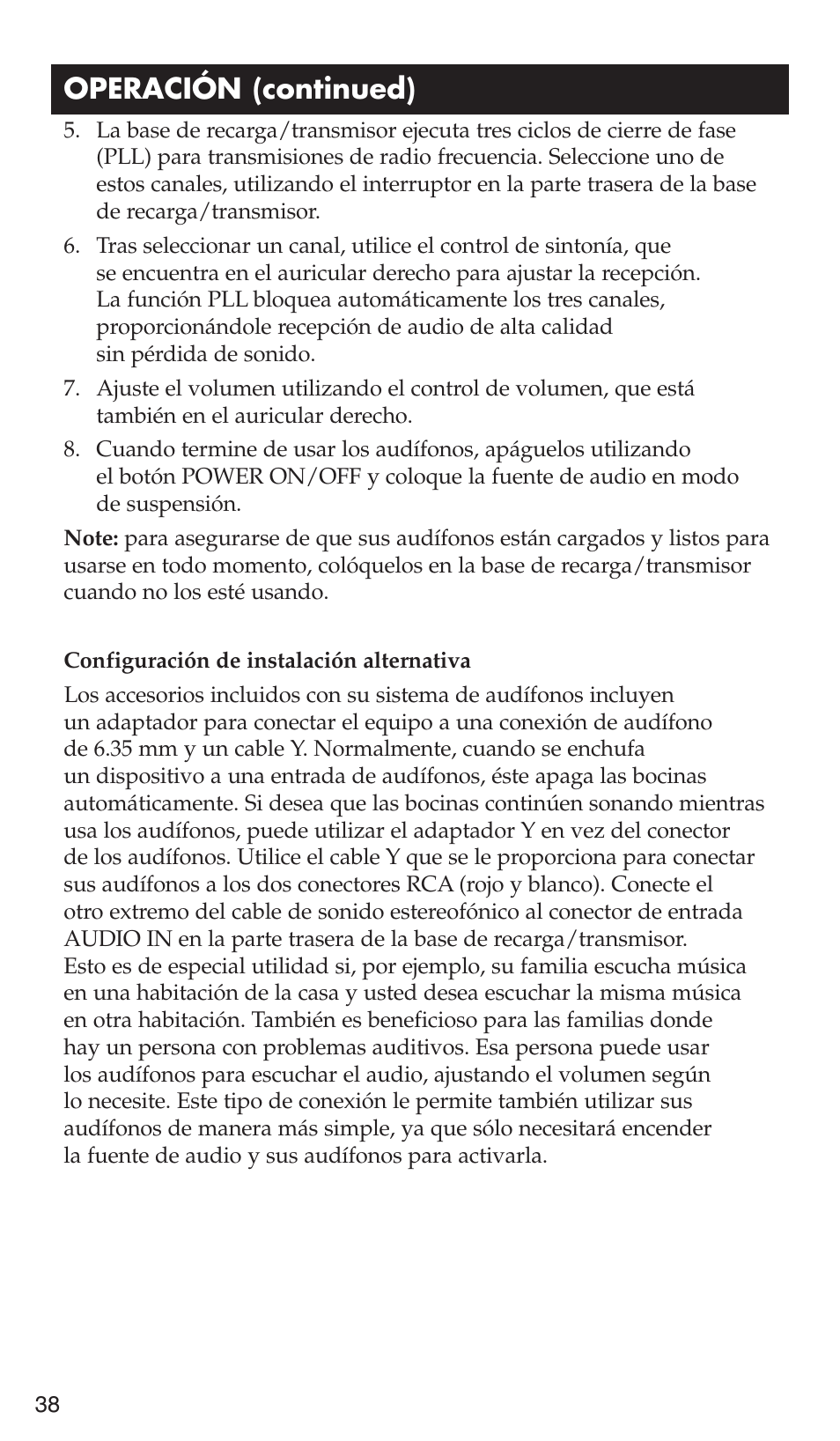 Operación (continued) | RCA WHP175 User Manual | Page 38 / 44