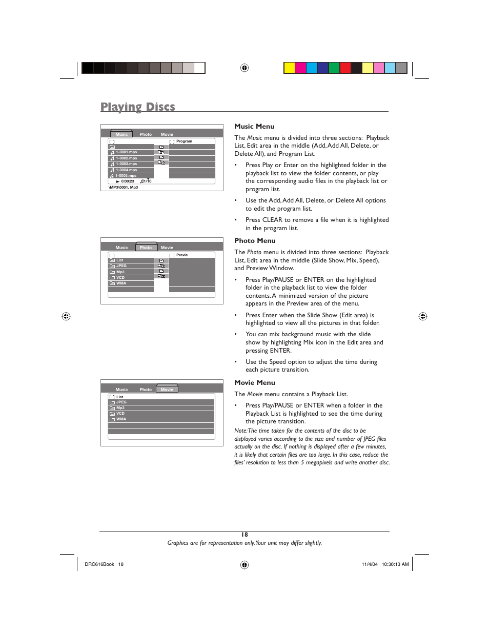Playing discs | RCA DRC616N User Manual | Page 20 / 40