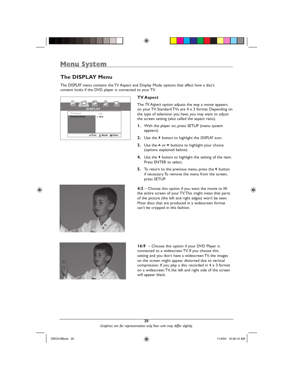 Menu system, The display menu | RCA DRC616N User Manual | Page 22 / 40