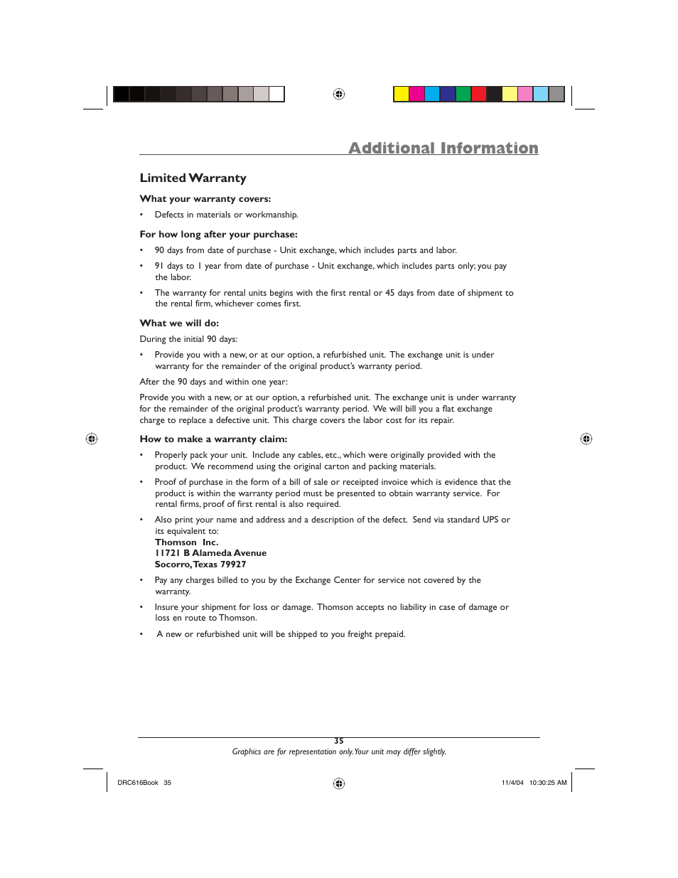 Additional information, Limited warranty | RCA DRC616N User Manual | Page 37 / 40
