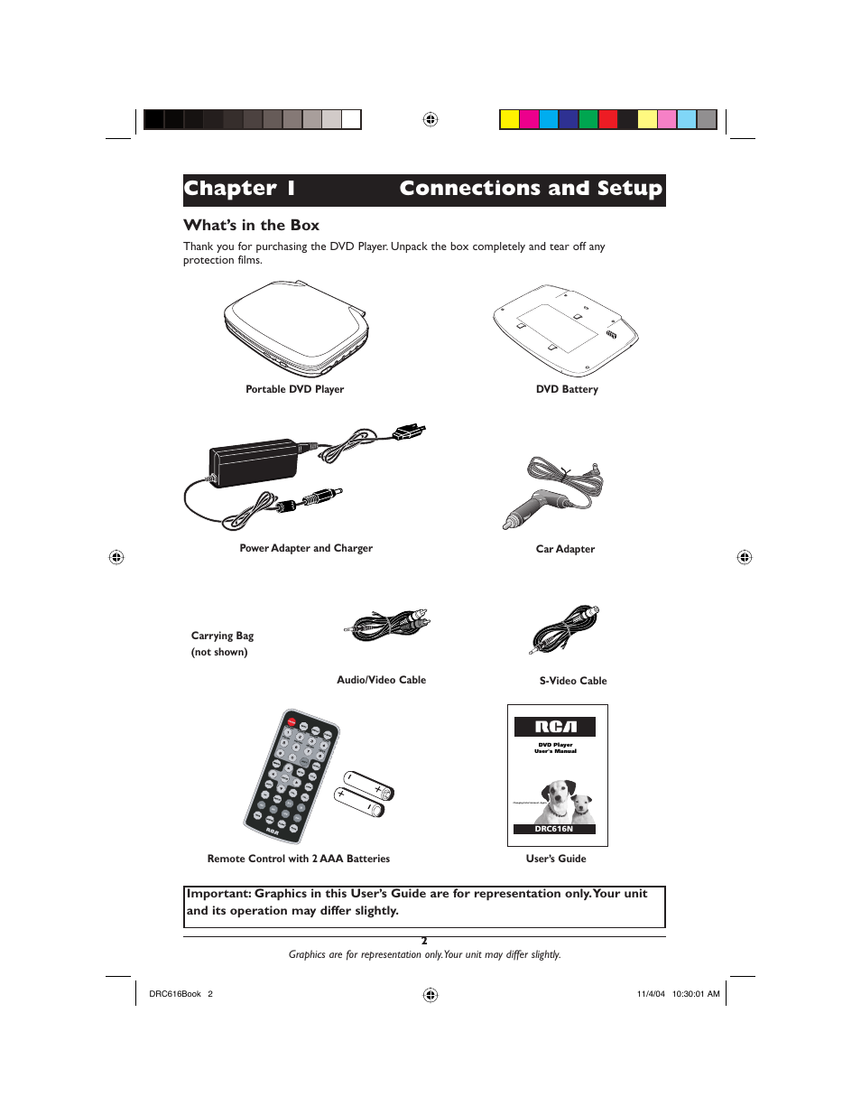 Chapter 1 connections and setup, What’s in the box | RCA DRC616N User Manual | Page 4 / 40