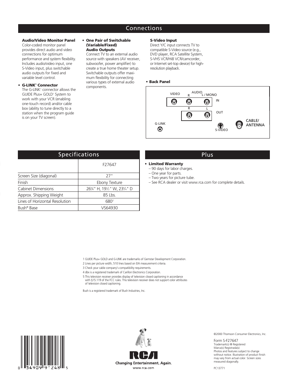 Te levi s io n | RCA F27647 User Manual | Page 4 / 4