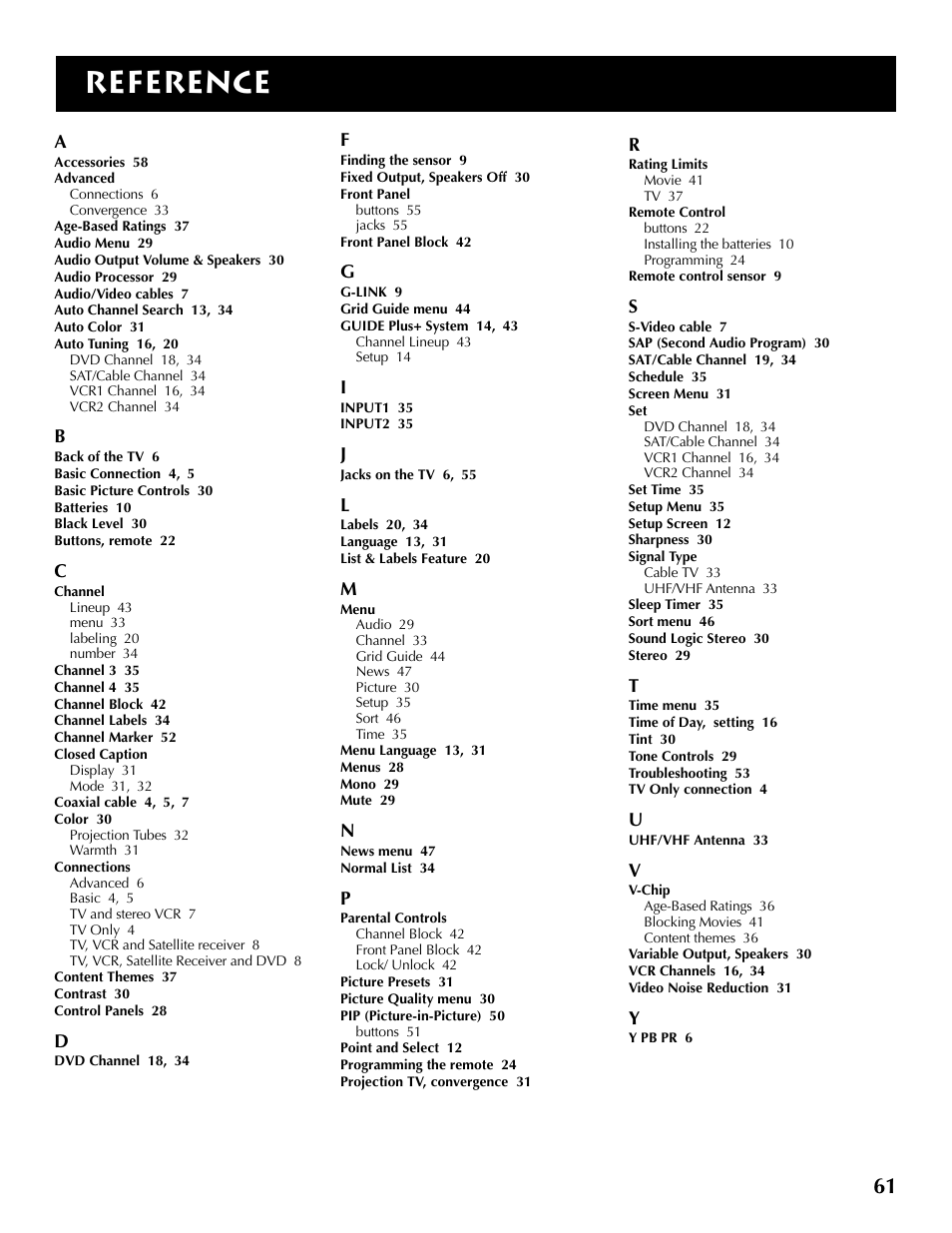 Reference | RCA P52960 User Manual | Page 63 / 64