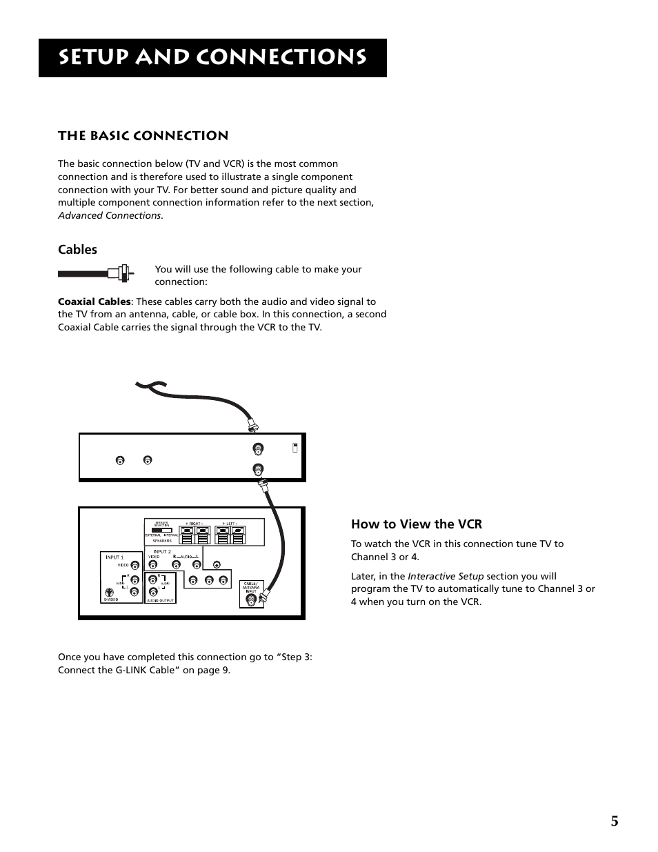 Setup and connections, The basic connection, Cables | How to view the vcr | RCA P52960 User Manual | Page 7 / 64