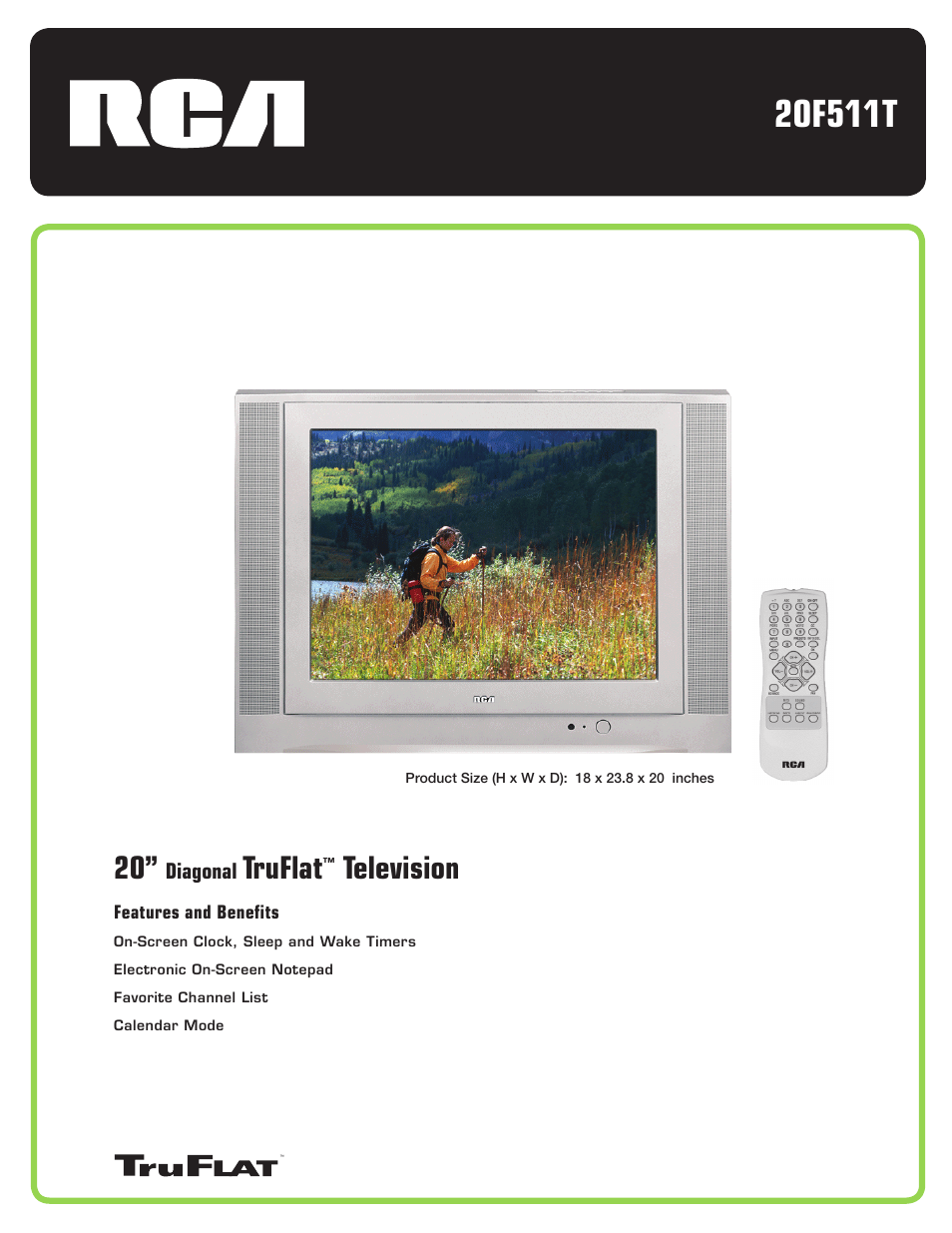 RCA TruFlat 20F511T User Manual | 2 pages