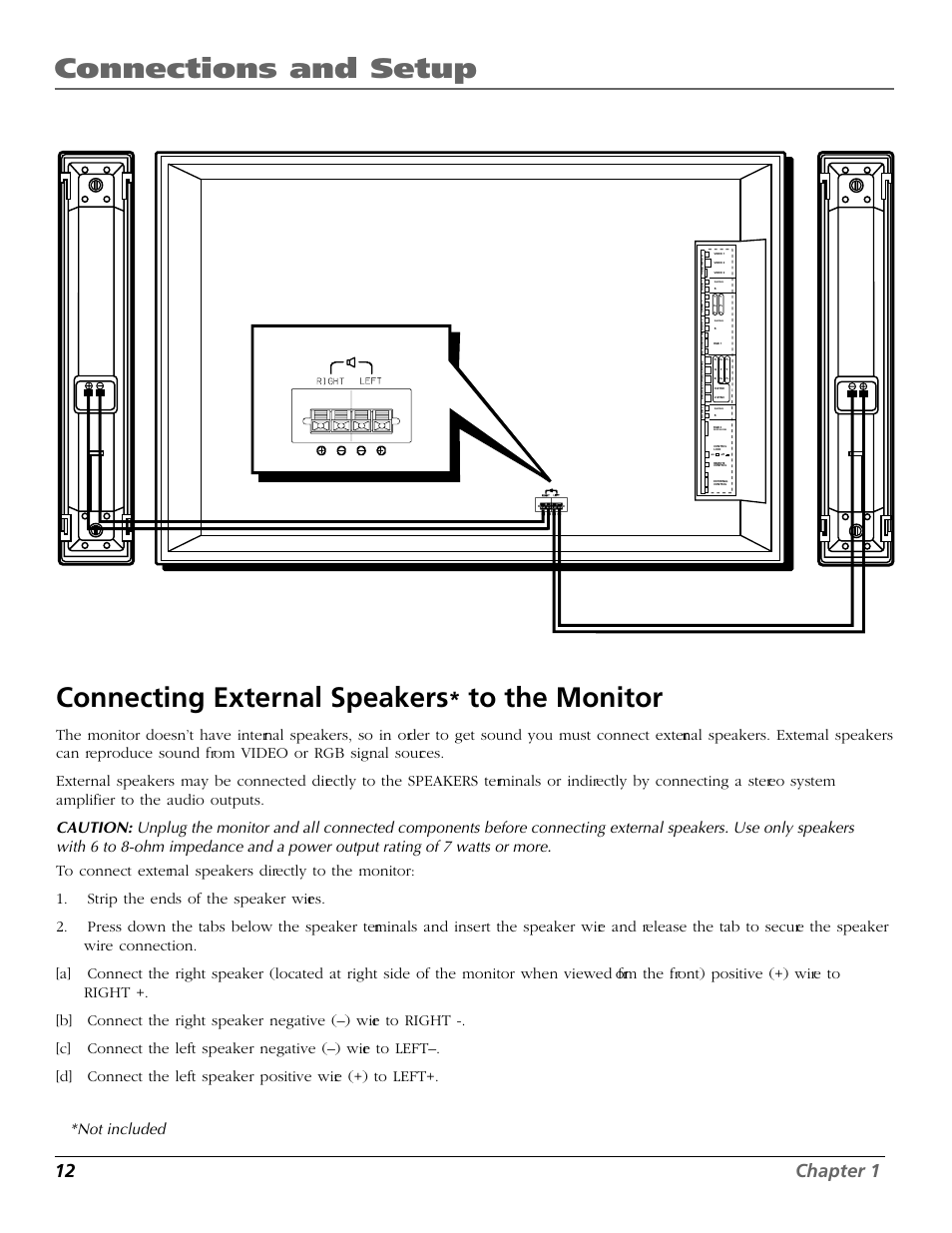 Connections and setup, Connecting external speakers, 12 chapter 1 | RCA Scenium PHD50300 User Manual | Page 14 / 62