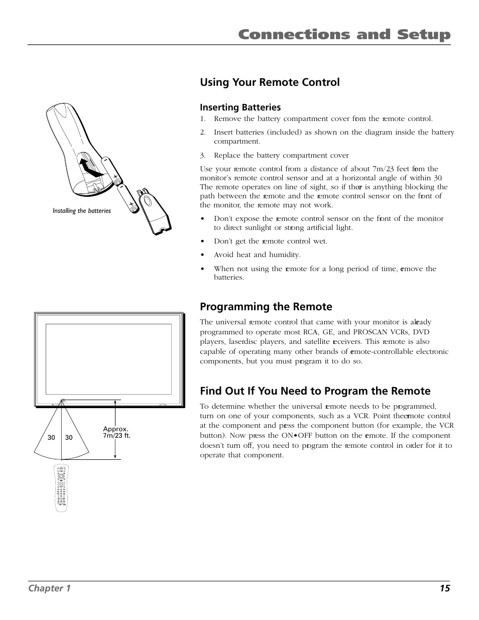 Connections and setup, Using your remote control, Programming the remote | Find out if you need to program the remote | RCA Scenium PHD50300 User Manual | Page 17 / 62