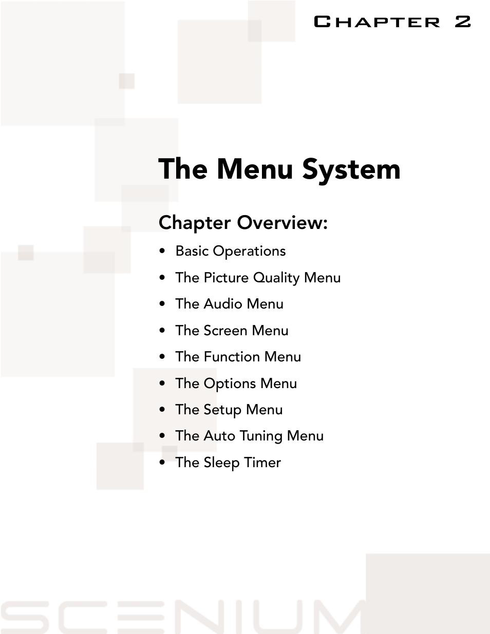 The menu system, Chapter 2, Chapter overview | RCA Scenium PHD50300 User Manual | Page 23 / 62