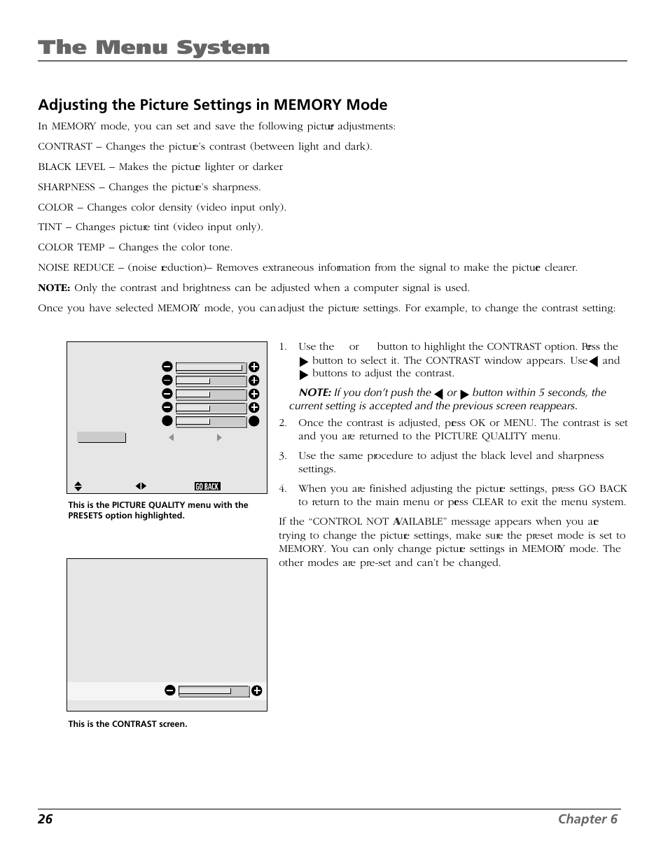 The menu system, 26 chapter 6 | RCA Scenium PHD50300 User Manual | Page 28 / 62