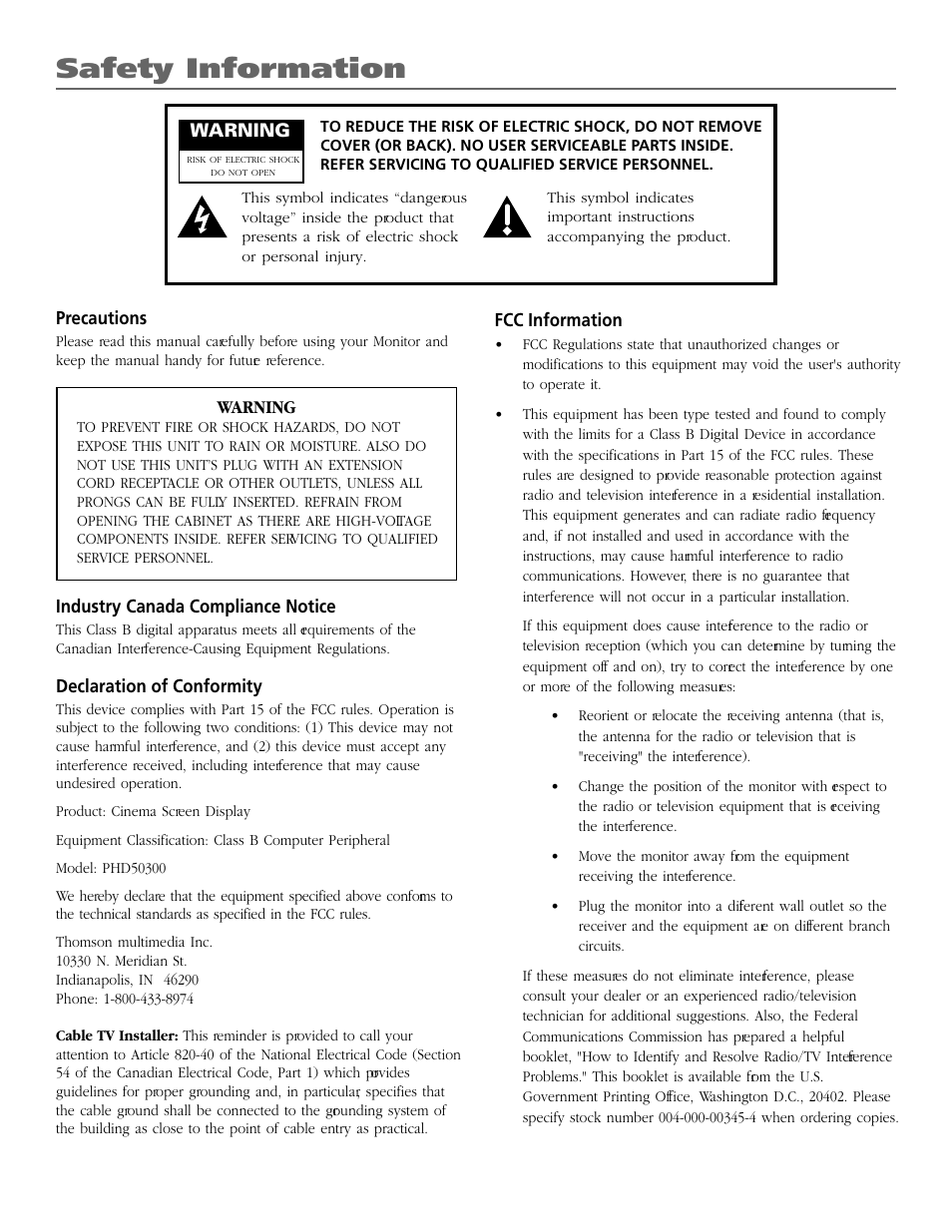 Safety information | RCA Scenium PHD50300 User Manual | Page 3 / 62