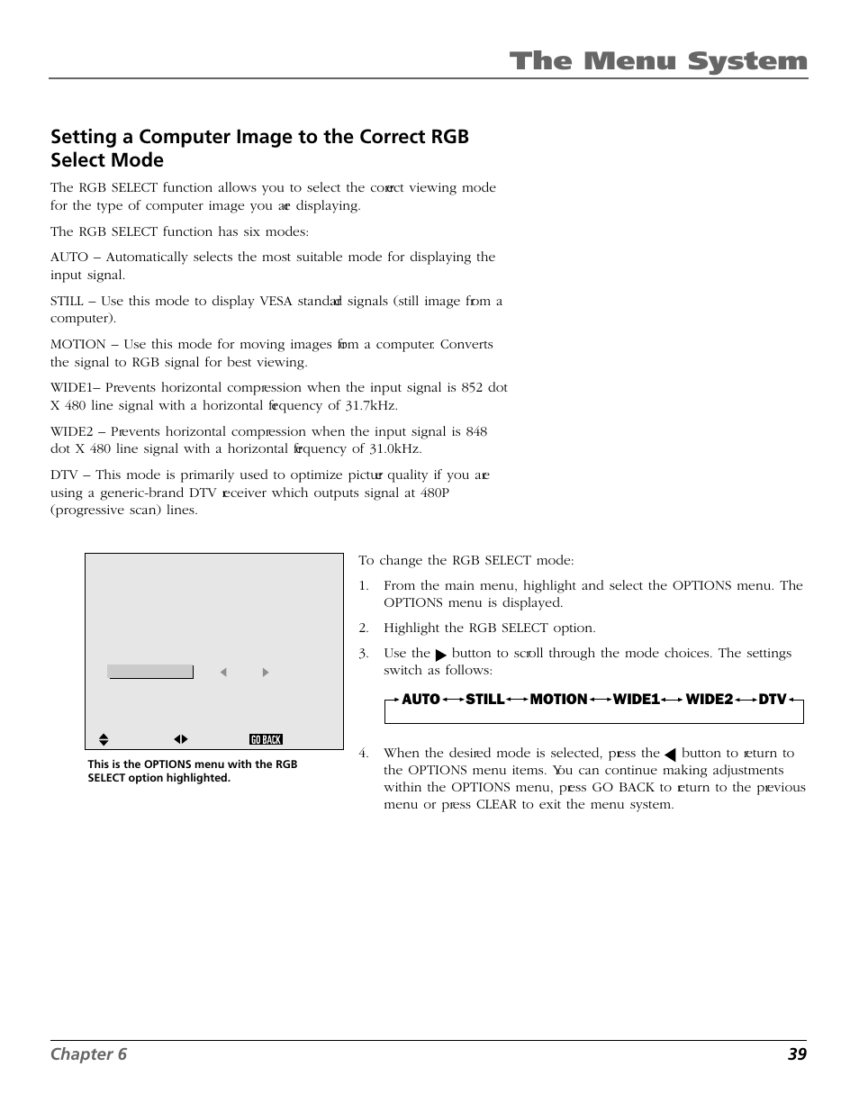 The menu system, Chapter 6 39 | RCA Scenium PHD50300 User Manual | Page 41 / 62