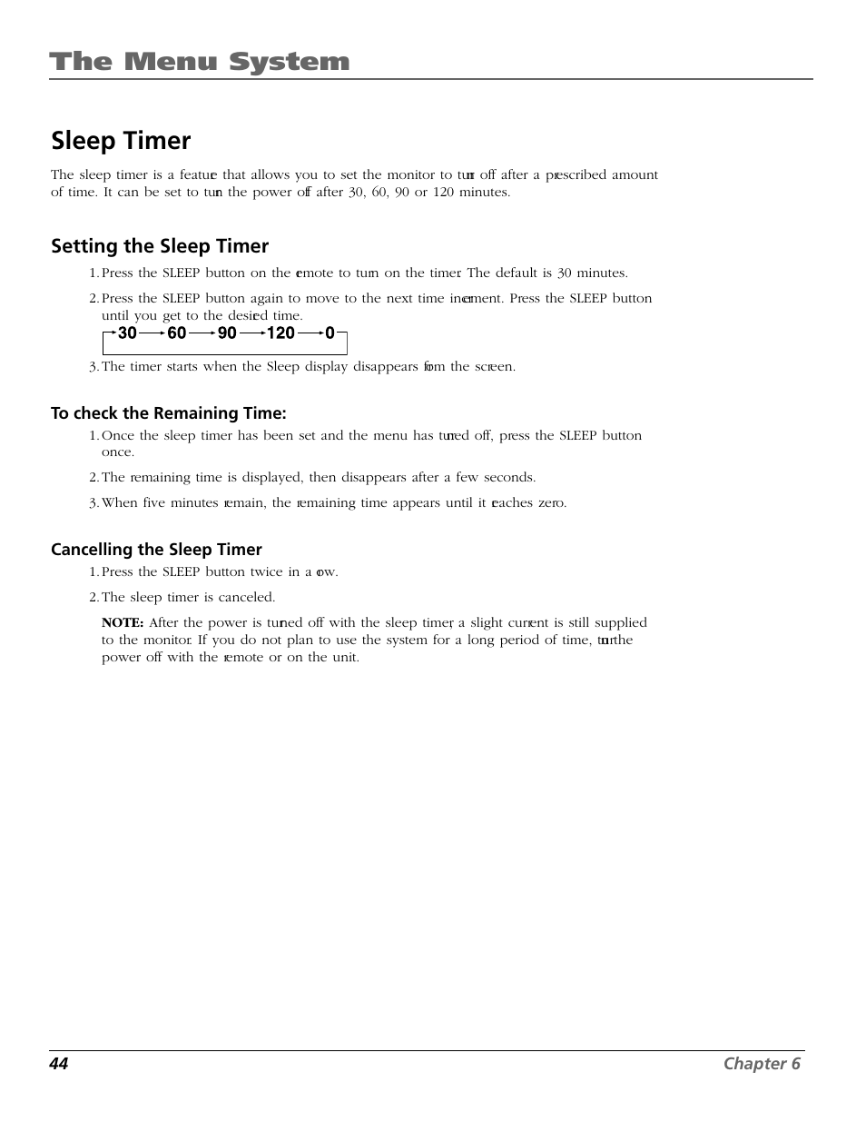 The menu system, Sleep timer, Setting the sleep timer | RCA Scenium PHD50300 User Manual | Page 46 / 62