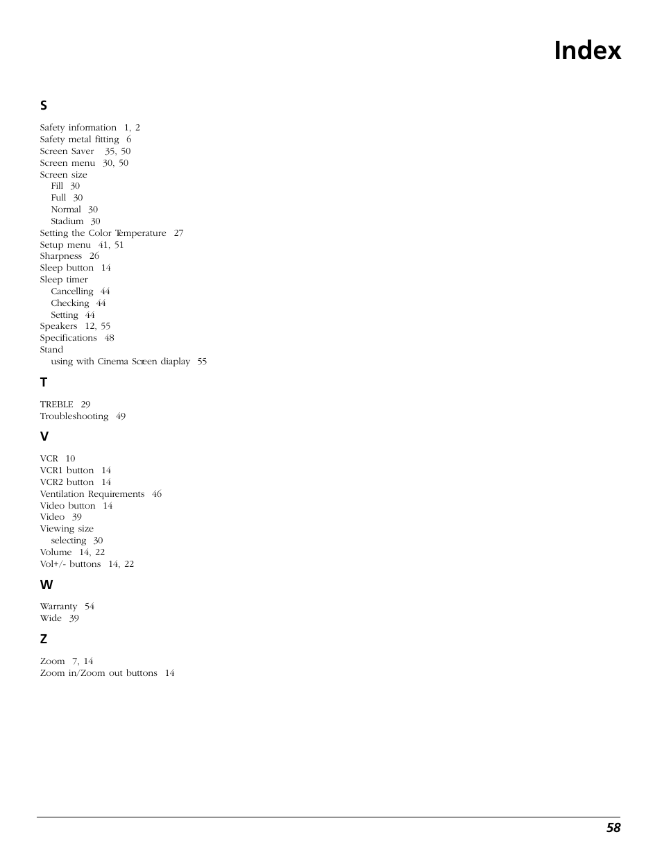 Index | RCA Scenium PHD50300 User Manual | Page 60 / 62