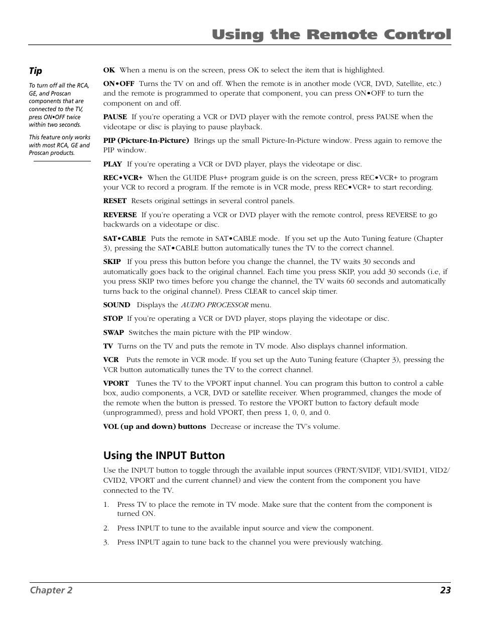 Using the remote control, Using the input button | RCA F27718 User Manual | Page 25 / 64