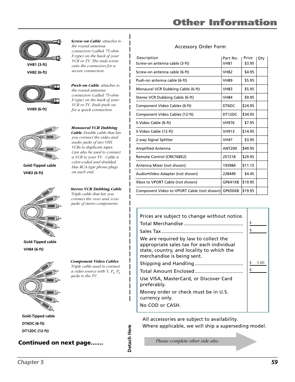 Other information, Chapter 5 59, Continued on next page | RCA F27718 User Manual | Page 61 / 64