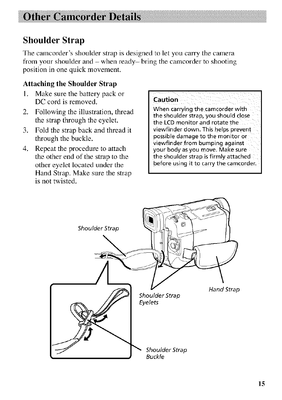 Shoulder strap, Other camcorder details | RCA CC9370 User Manual | Page 17 / 84