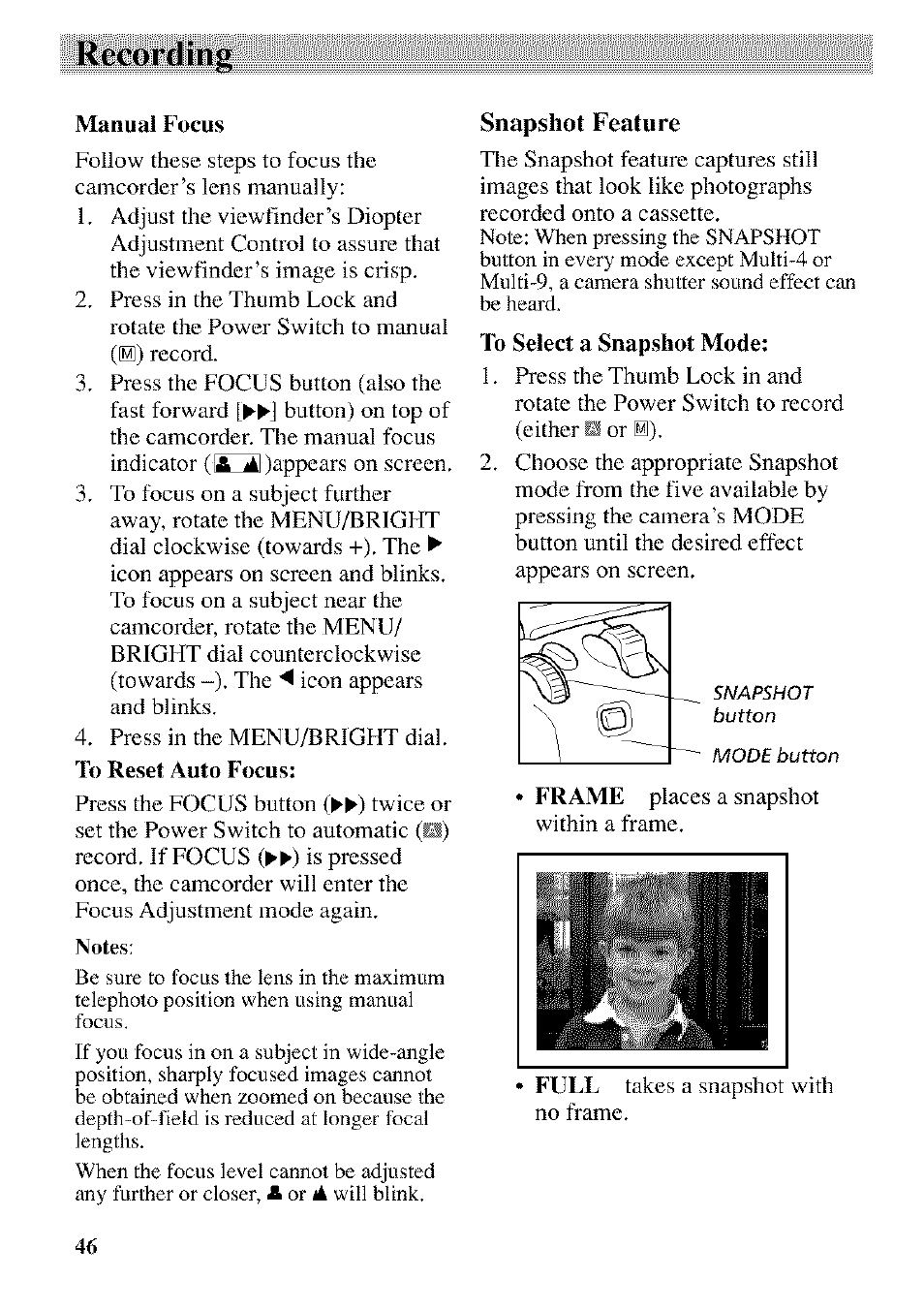 Snapshot feature, Record inj | RCA CC9370 User Manual | Page 48 / 84