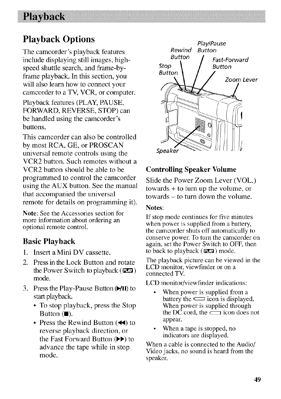 Playback options, Basic playback, Playback | RCA CC9370 User Manual | Page 51 / 84