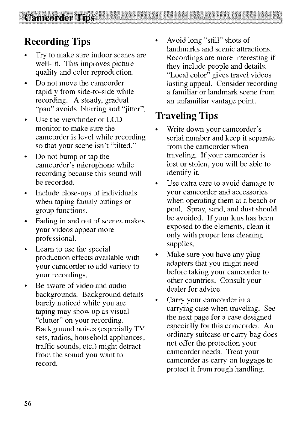 Recording tips, Traveling tips, Anicorder lips recording tips | RCA CC9370 User Manual | Page 58 / 84