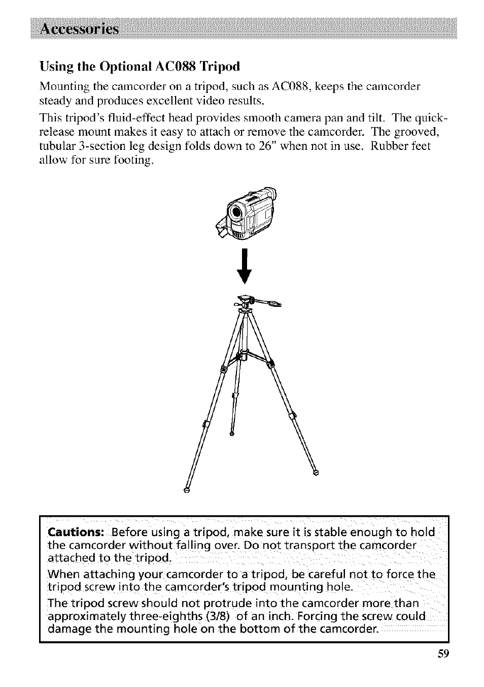 Using the optional ac088 tripod | RCA CC9370 User Manual | Page 61 / 84