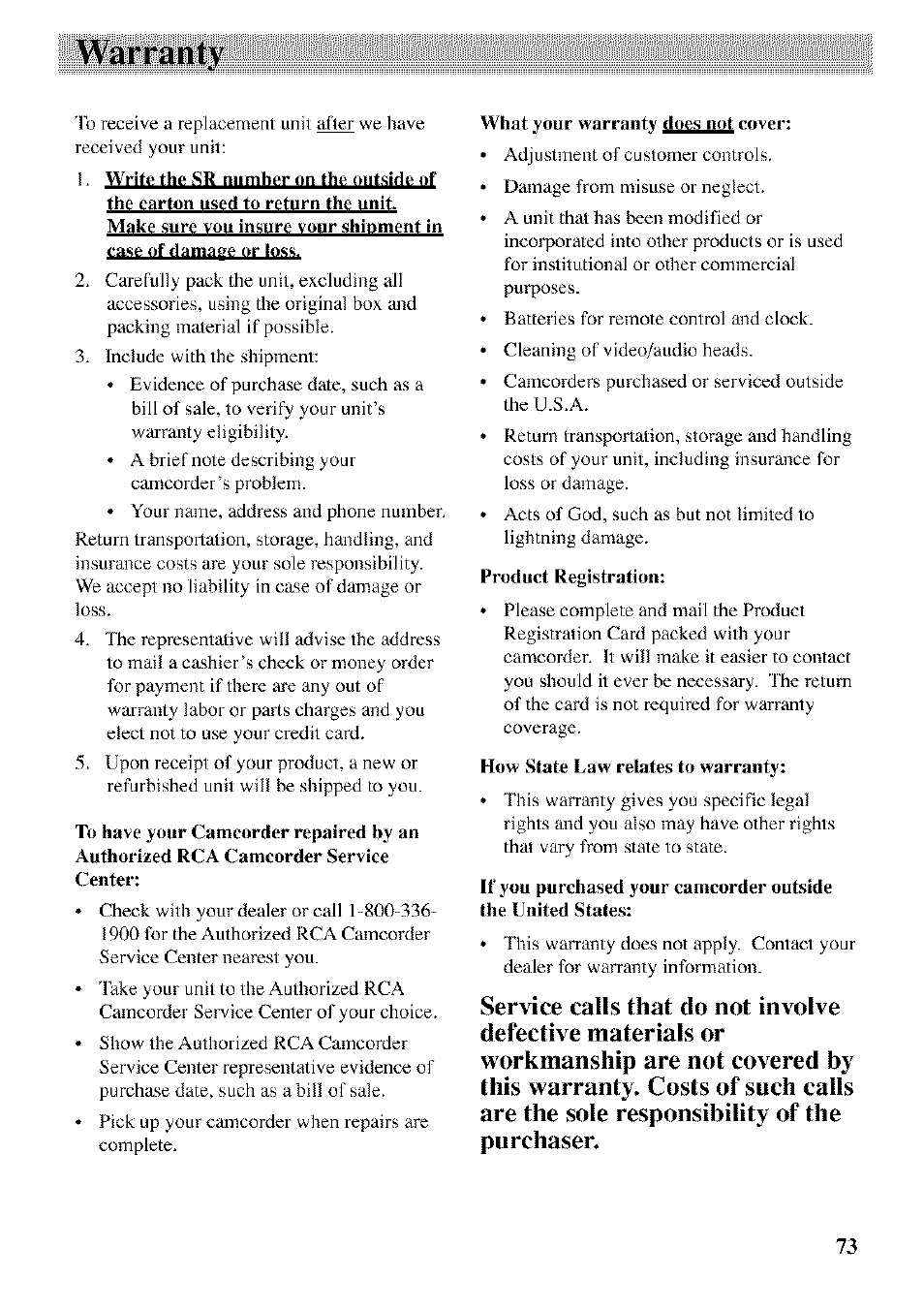 Warranty | RCA CC9370 User Manual | Page 75 / 84