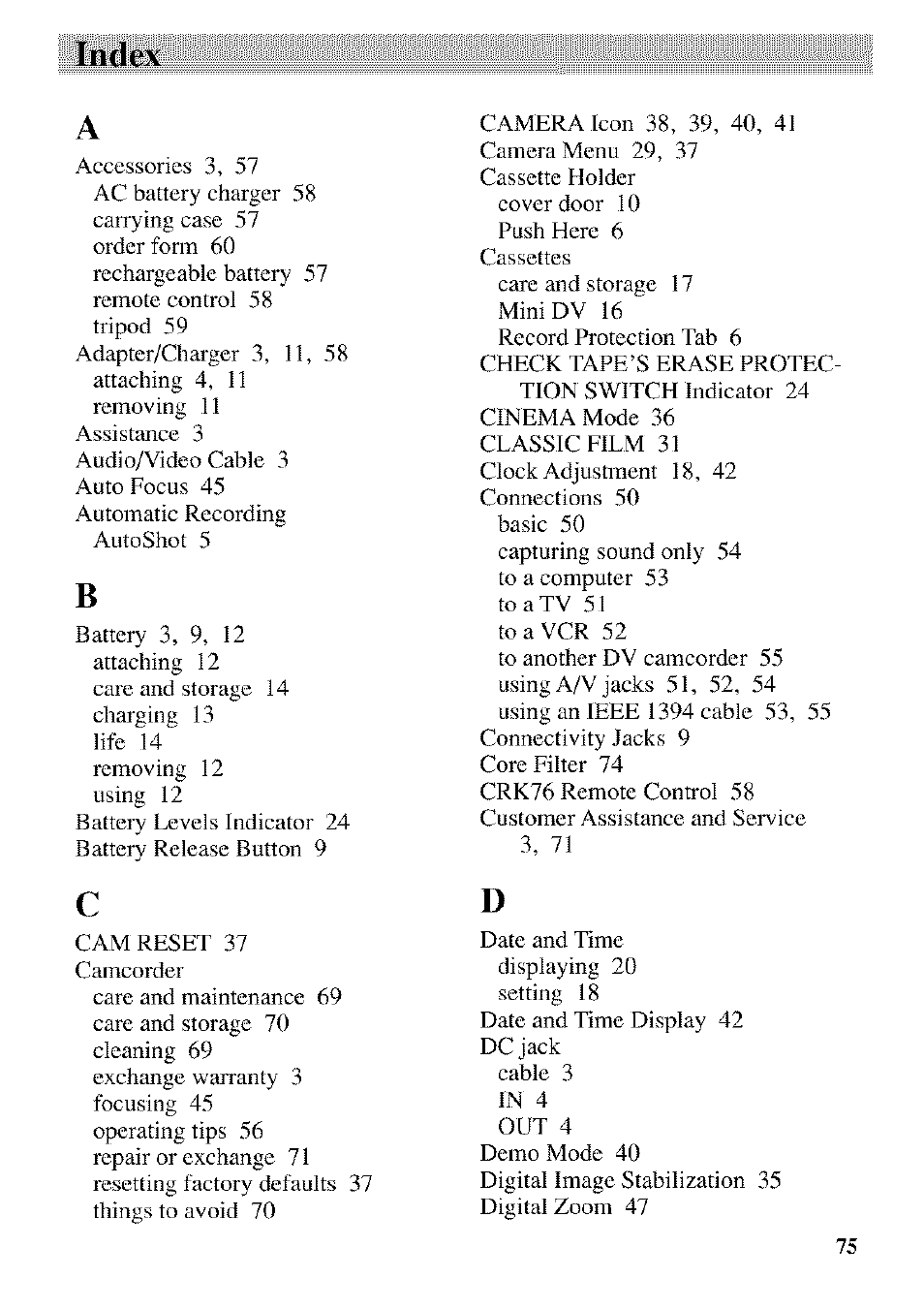 Index | RCA CC9370 User Manual | Page 77 / 84