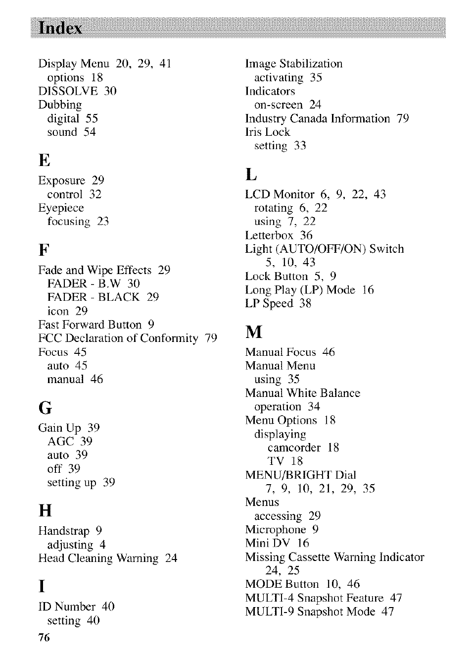 Index | RCA CC9370 User Manual | Page 78 / 84