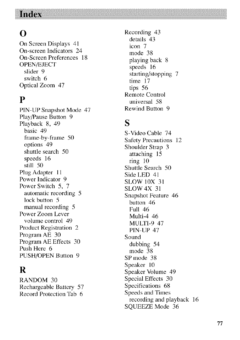 Index | RCA CC9370 User Manual | Page 79 / 84