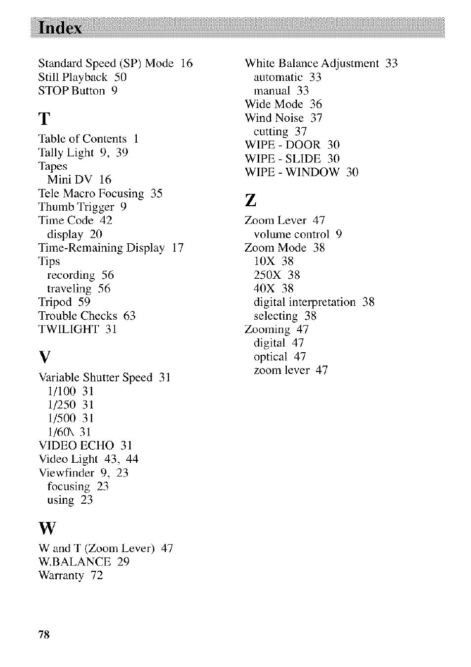 Index | RCA CC9370 User Manual | Page 80 / 84