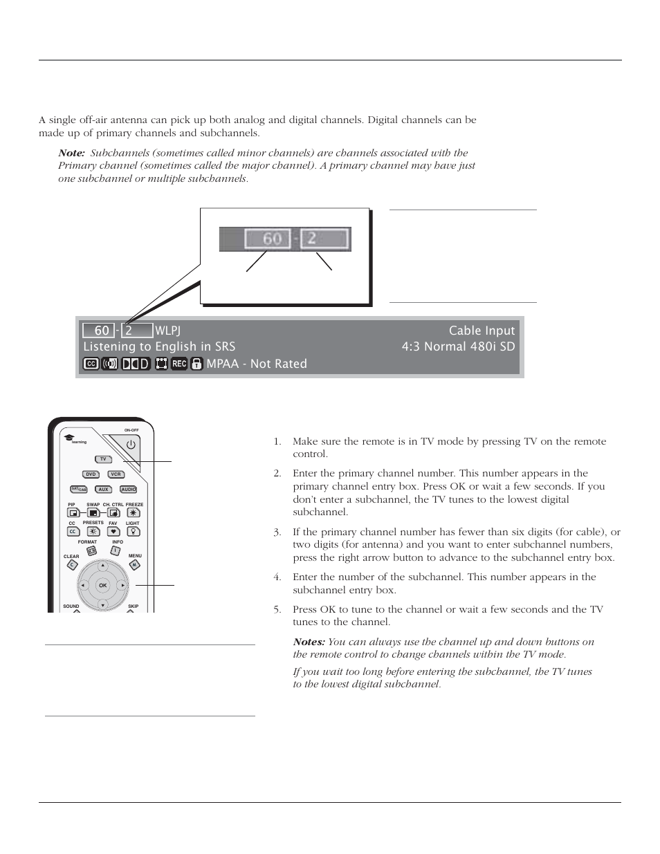 Using the tv’s features, Digital or analog tv channels, Direct tuning to a channel | Chapter 3 35 | RCA HD44LPW164 User Manual | Page 37 / 80