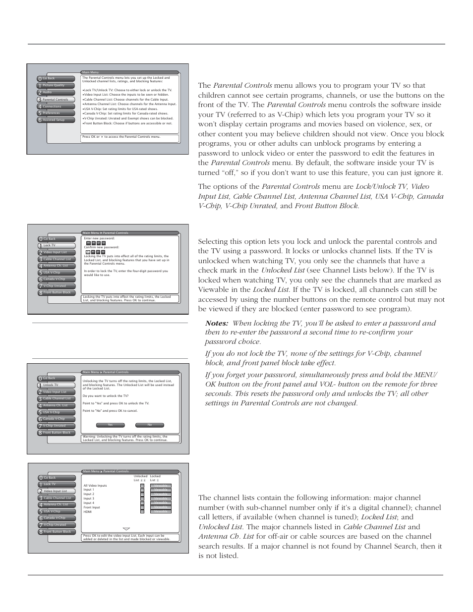 Using the tv’s features, Parental controls, Lock/unlock tv | 36 chapter 3 | RCA HD44LPW164 User Manual | Page 38 / 80