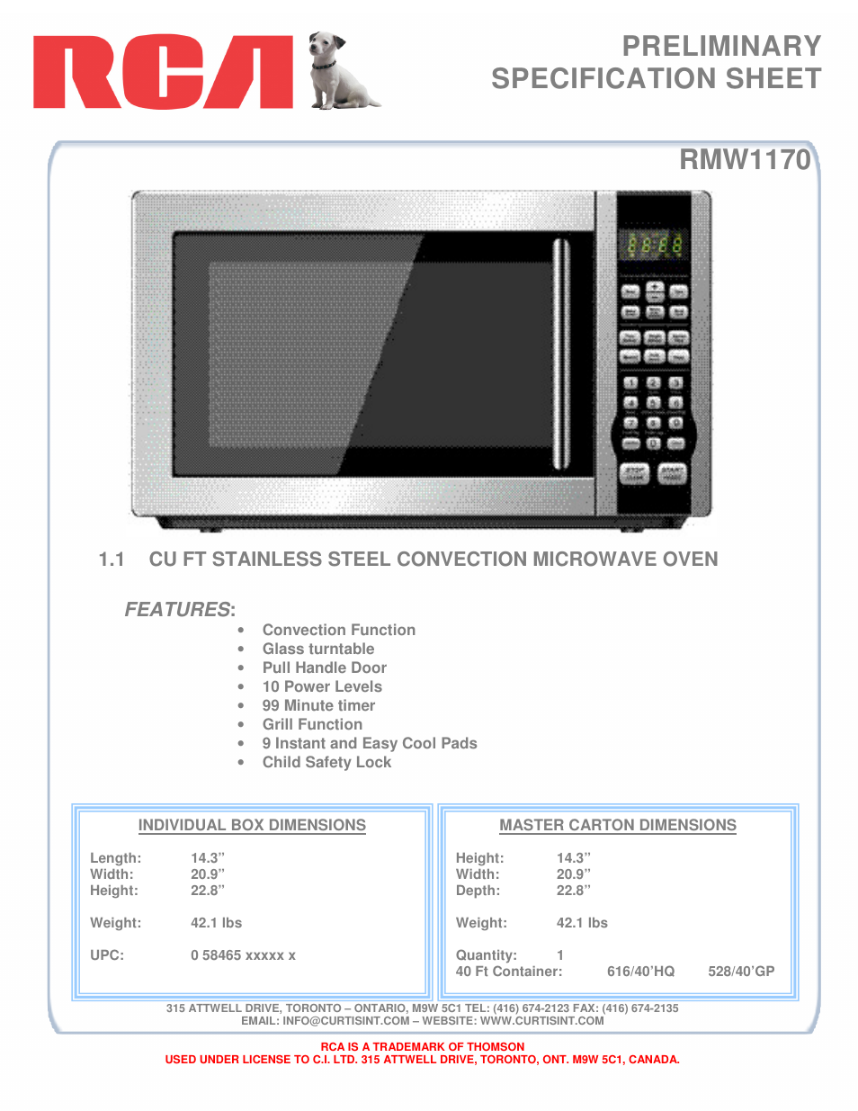RCA RMW1170 User Manual | 1 page
