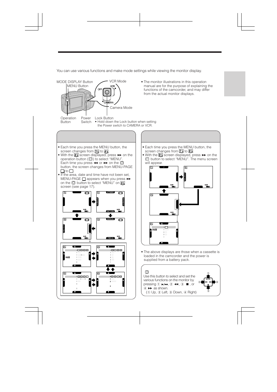 Controlling the monitor display, Vcr mode (when the power switch is set to vcr) | RCA ProV950HB User Manual | Page 17 / 80